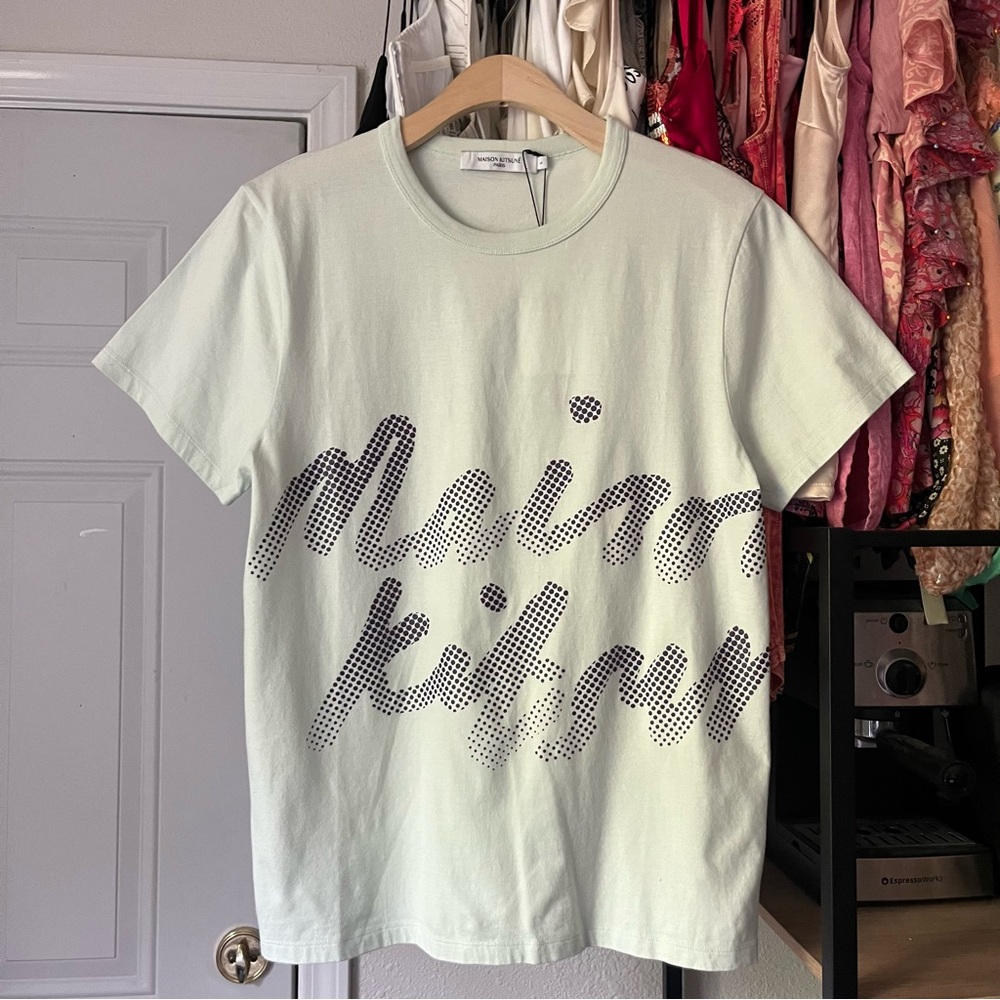 NWT MAISON KITSUNE mint seafoam green‎ logo spell out short sleeve crew tshirt